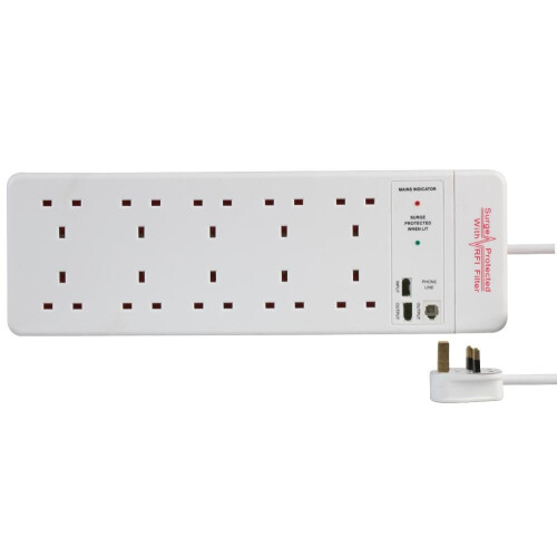 Pro Elec PELB1641 10 Gang Surge Protected Extension Lead, White 2m