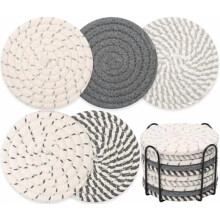 10-Piece Cotton Linen Drink Coasters with Metal Holder
