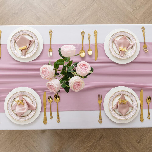 Chiffon Table Runner 28 x 118 in Dusty Pink 1