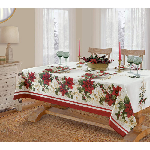 Κόκκινο και Λευκό Τραπεζομάντιλο Poinsettia Τετράγωνο 52x52εκ. 1