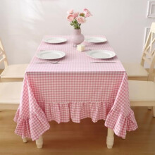 Cotton Red and White Gingham Ruffled Tablecloth