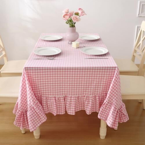 Cotton Red and White Gingham Ruffled Tablecloth