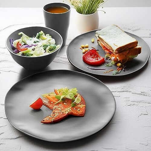 32-Pc Plastic Wheat Straw Dinnerware Set for 8, Unbreakable Outdoor Camping Dishes, Compatible with Dishwashers 2