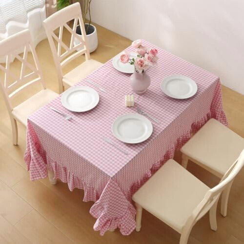 Cotton Red and White Gingham Ruffled Tablecloth 2