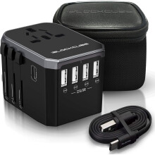 iBlockCube Universal Travel AC Power Plug Adapter with International Socket | 4 USB 5.6A + 1 Type-C 3.0A Smart Ports Work for US EU AU UK up to 150+