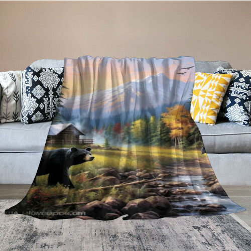 Blanket Soft Fluffy Throw for Sofa Bed Forest Black Bears 1