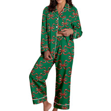 Conjunto de pijama acogedor para mujer para el Día de San Valentín: suave, de 2 piezas, con estampado de lazo de amor, top de manga larga y