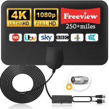Amazqi TV Aerial Indoor-Amplified Smart Digital 4K 1080p TV Aerial 250+ Miles Long Range - Support All Older TV's with Amplifier Connector for Freevi
