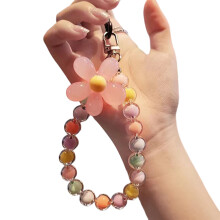 Cordino da polso per cellulare da donna con perline a forma di fiore color caramella, cordino anti-smarrimento per custodia del cellulare, cinturino