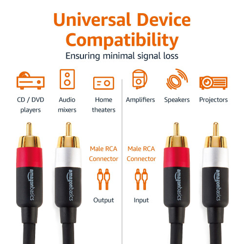 Amazon Basics 2-Male RCA Audio Cable - 33 ft (10 m), Black 2