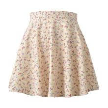 Saia curta de verão Feltree, modelo evasê, com estampa floral, cintura alta, estilo praia, em chiffon com zíper, amarela, tamanho XL.