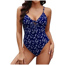 Damesbadpak, casual badpak met print, veelkleurig badpak met ruches en trekkoord, comfortabel voor zwembad, strand en zomeractiviteiten.