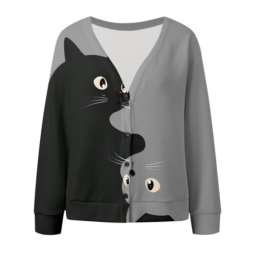 Ζακέτα Cozy Cat-Knit για γυναίκες, Κομψό πλεκτό μπουφάν με μακριά μανίκια, 2