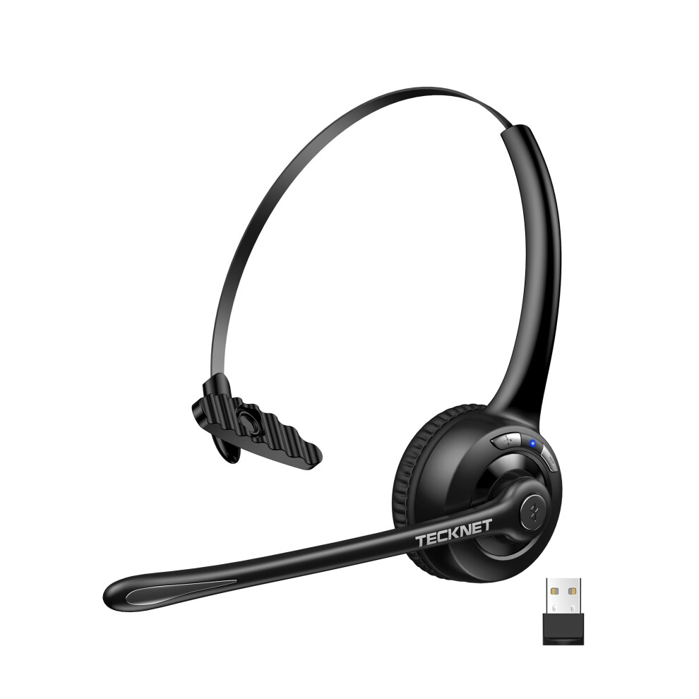 Tecknet Bluetooth Headset, Wireless On Ear Headphones With Noise Cancelling Microphone & Usb Dongle, Hand Free Wireless Headset With Mute Microphone