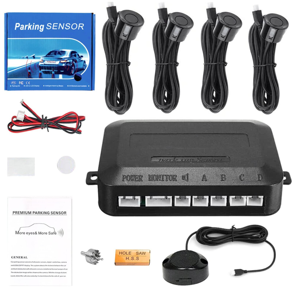 Car Rear Reversing Radar Kit With 4 Parking Sensors, Audible Warning - Black 5005460080185