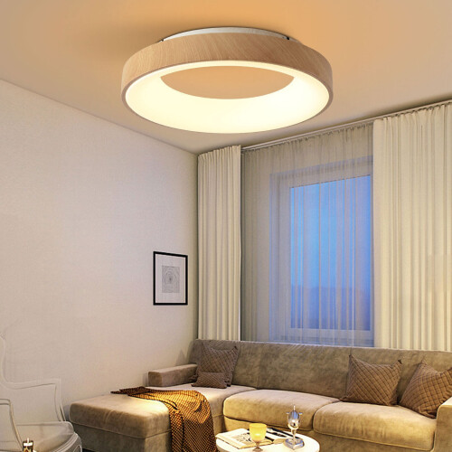 Luminária de teto moderna de madeira de 18,5 polegadas, com montagem embutida e dimerizável, ideal para quarto e sala de estar.