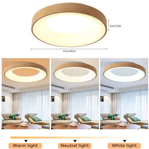 Luminária de teto moderna de madeira de 18,5 polegadas, com montagem embutida e dimerizável, ideal para quarto e sala de estar. 2