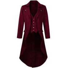 Victoriaanse steampunk-jas voor heren, gotische middeleeuwse uniformjas voor cosplay en optredens – wijnrood, XL, geschikt voor