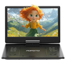 POFOTO 15.7'' Portable DVD Player with 14.1" HD Swivel Screen, 6-Hour Rechargeable Battery, Support Multiple Disc Formats/USB/SD Card, Region-Free, T