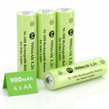 JiajaX AA 1.2V Ni-MH Rechargeable Battery, Double A 900mAh 1.2V Solar Battery Pre-Charged, High Capacity for Solar Lights, String Lights, Solar Pathw