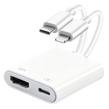 2-in-1 USB C Ligh-ning to HDMI Adapter, Type C to HDMI Adapter Cable, 4K Video & Audio Adapter with PD 60W Fast Charging, Compatible with iPhone, iPa