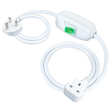 White Extension Cord with On/Off Switch, 2M (200cm)6A 250V 1400W, UK 3-Prong Male to Female Plug, Insulated & Flame Retardant, Indoor Power Cord