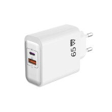 EU plug travel adapter charger, 65W European wall adapter with USB C fast charging port and USB A port, European universal fast charger compatible wi