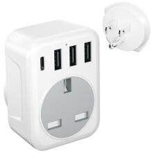 FSTravelP UK to US Plug Adapter with 4 USB Ports US Travel Adapter with 3 USB A & Type C Wall Plug USA Plug Adaptor UK to USA Travel Plug Trip to US