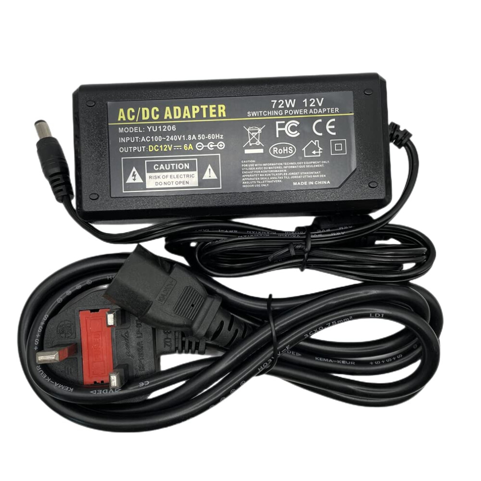 Multibao 12V 6A Power Supply, Ac Adapter 100-240V 50-60Hz 12V 72W Power Adapter Transformer Charger 5.5X2.5mm (2.1Mm) Dc Jack For Cctv Camera Led Lig 61626621
