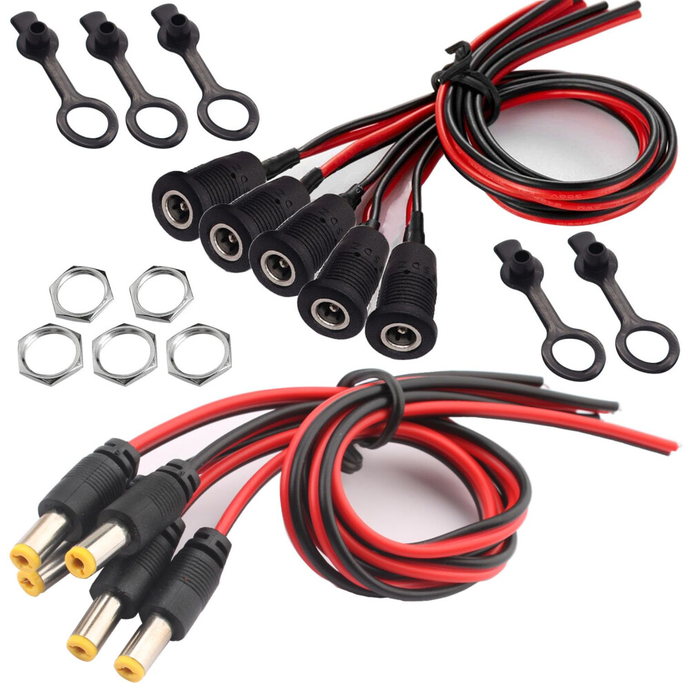 Runcci-Yun 10Pcs 18Awg 5.5Mm X 2.1Mm Dc Power Pigtail Cable,20Awg Dc Female Panel Mount Connector,12V Plug And Socket Connectors Barrel Connector 5.5 5006781955169