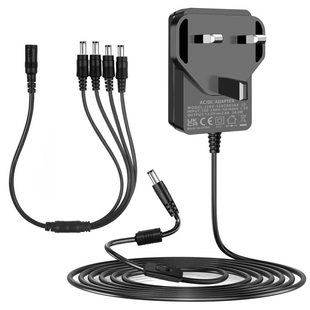 Security Camera Power Supply, 12V 2A Power Supply For 12Vdc Cctv Camera Home Security Camera Dvr/Nvr/Hvr (Analog Ahd Ip) Surveillance System Monitori 5002878484161