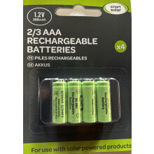 4 x 2/3AAA Smart Solar Light Batteries 1.2v 300mAh (These 2/3AAA 30mm x 10.2mm are shorter than normal AAA)