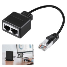 RJ45 Ethernet Splitter Cable Extender 1 to 2 - Compatible with Cat5, Cat5e, Cat6, Cat7 for Home and Office (Black)