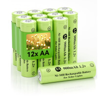 Howardly Ni-MH AA 1.2v 900mAh Rechargeable Batteries, Double A 900mAh 1.2V Rechargeable Battery Pre-Charged, High Capacity for Outdoor Solar Lights,