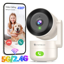 SYMYNELEC Indoor Camera with 2.4/5GHz WiFi: 2K 4MP Pet Dog Cameras with App - 360 Baby Monitor with AI Motion & Sound Detection, Auto Tracking, IR N