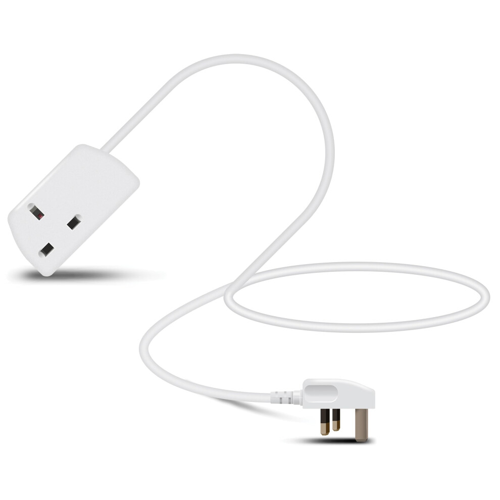 Eagle Single Gang Mains Power 13A Extension Socket To 13A Uk Plug Lead Cable, British Standards Bs1363 1M White 5009288005696
