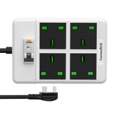 RCD Extension Lead with 4 Gang Outlets (13A/3250W), ConnecRCD Heavy Duty Extension Lead with 30mA RCBO Leakage, Overload and Short Circuit Protection