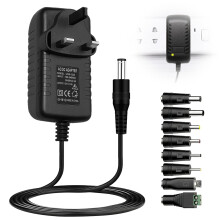 Universal UK 12V 3A Power Supply Adapter, 36W AC to DC Charger with 8 Replaceable Tips, 5.5x2.1mm Multi Plug Adapter for LED Strip Lights, Router, CC