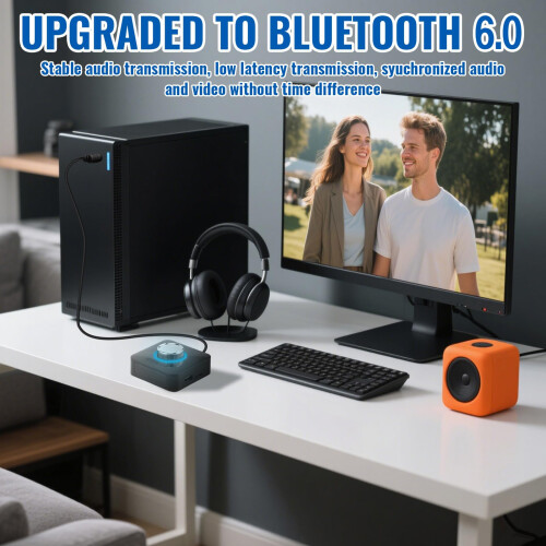 Bluetooth 6.0 Receiver for HiFi, Bluetooth TV Adapter with Volume Control with LED Display Double Connection Receiver 3.5mm Aux for PC/Mac/Tablet/Sma 1