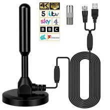Adiwo Newest HDTV Aerial, Portable HD Digital Antenna with Magnetic Base, Indoor TV Aerial for Smart TV, DVB-T/T2 Antenna, for Freeview and DAB Broad