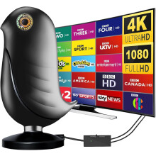 Indoor TV Aerial - 2025 Upgrade Digital Aerial with Booster 350+ Long Range Reception for Freeview TV Support 4K 1080P HDTV & 5M Coax Cable
