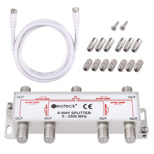 Neoteck 6 Way Satellite TV Aerial Splitter Kit - F Connector Male to Female with 1.5m Coax Cable