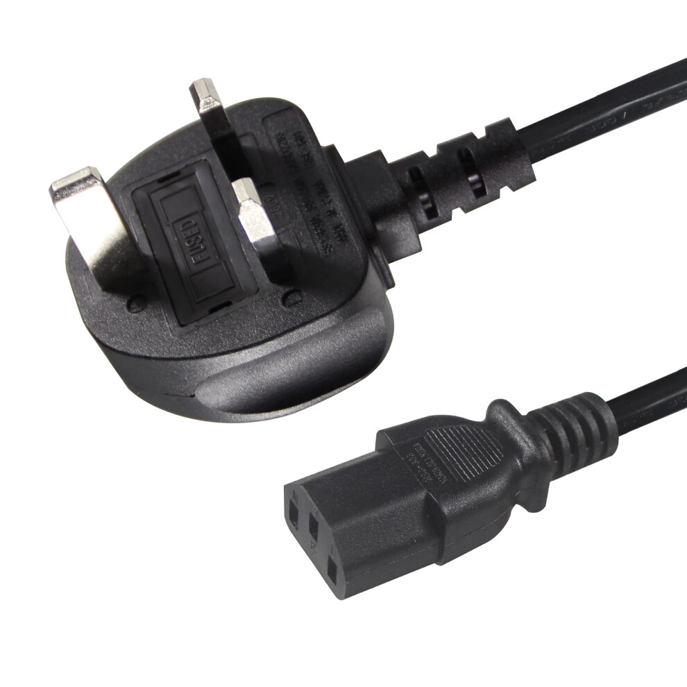 Kuncan Uk Mains Power Cord, 5Ft 3 Prong Uk Plug Bs 1363 To Iec C13 Kettle Lead Pc Power Cord Laptop Charger Cord, 250V 5A Fused, 1.5M Black 5003713649004