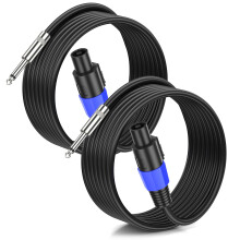 Jumwa 2pack 2M Speakon to 1/4" TS Speaker Cables for Audio Amplifier with Twist Lock 15AWG 2 Wires Speakon Cables for Heavy Duty Audio, M-M