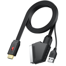 Neoteck Scart to HDMI Converter with 1.5m Cable, Full HD 1080p Output, 4:3/16:9 Switch, Plug & Play, for VCR VHS DVD, Built-In Scart to USB Adapter
