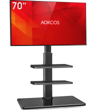 AOKCOS TV Stand TV floor Stand for 32-70 inch Flat and Curved TVs up to 40 KG,1350mm with 2 Shelves, Height adjustable Tiltable Swivel Corner TV stan
