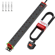 8 Way Power Strip Surge Protector with Aluminum Housing, 8 Plug Extension Lead with Switch & 360 Swivel Adjustable-Angle Wall Mount, 1.8M Cable 13A