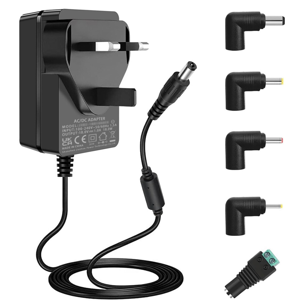 18V 1A Dc Power Supply Cord, Ac 100-240V Power Adapter For 18Vdc 100Ma~1000Ma (0.1A 0.15A 0.2A 0.25A 0.3A 0.4A 0.5A 0.6A 0.7A 0.8A 0.9A) With 5 Dc Co 5007726112067