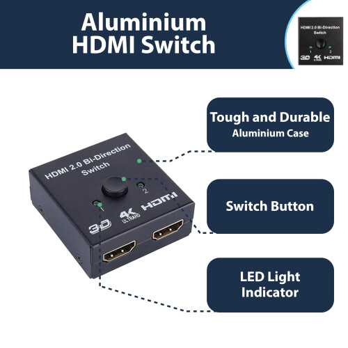 Pipestation 4K HDMI Switch - 2 In 1 Out, Switch Between Laptops, TVs & More 1