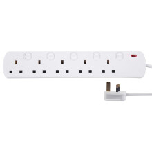 PRO ELEC PELB2003 Individually Switched Mains Extension Lead, 5 Gang, 7.5m, White